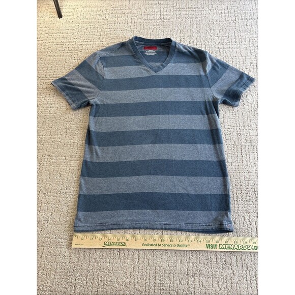 Alfani Mens Size M Slim Fit Blue Striped V Neck Short Sleeve T Shirt - Picture 2 of 8
